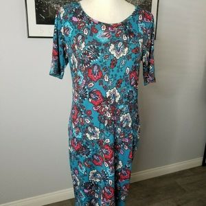 LuLaRoe Womens Julia Teal Paisley Flower Dress Med